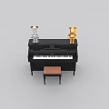 Musical Instruments and Art Supplies with Black Piano Zebra Toy Golden Bear and Wooden Bench