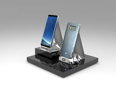 Display Shelves With Black Base Triangular Stand For HUAWEI Mobile Phones Blue Sky Screen 3d model