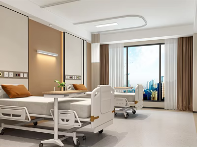 Hospital Outpatient Ward Modern Interior With Beds Windows And Curtains 3d model