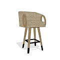 Modern Bar Stool With Woven Linen Seat Wooden Legs Black Foot Caps And Armrests