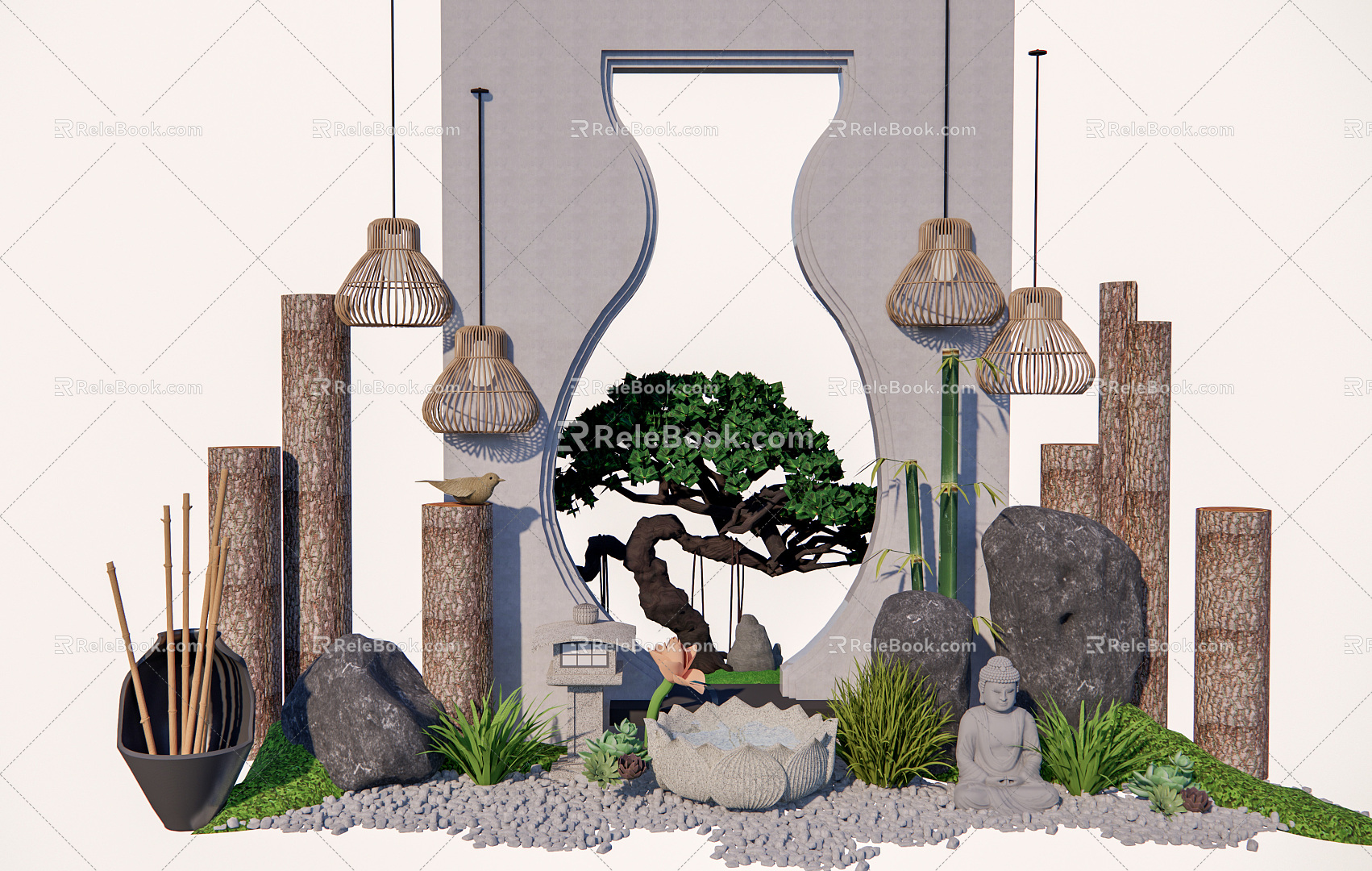 New Chinese style landscape sketch rockery waterscape dry landscape rockery stone lamp stone model