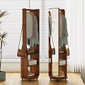 Wooden Clothes Rack With Hanging Clothes Bag And Potted Plant Near Window Blinds
