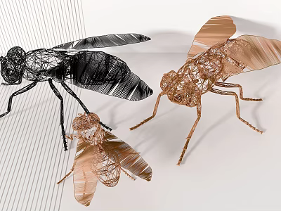 Modern Insect Shaped Wire Sculpture Ornament Decoration Set With Black And Copper Color 3d model