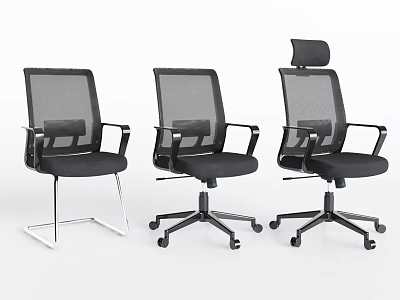 Black Mesh Office Chairs with Fixed Metal and Rolling Swivel Bases Simple Design 3d model