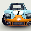 Vintage Gulf Racing Car With Blue And Orange Exterior And Number 7 Logo