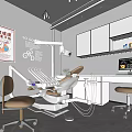 Modern Dental Clinic Interior With Dental Chair Workstation Cabinets And Poster