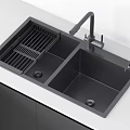 Modern Double Bowl Kitchen Sink With Drainer Rack And Sleek Faucet For Contemporary Kitchen
