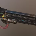 Steampunk Weapon Pistol with Metallic Barrel White Grip and Mechanical Details in Retro Futuristic Design