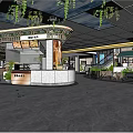 Modern Shopping Mall Hall Interior With Hanging Green Plants Counter And Staircase