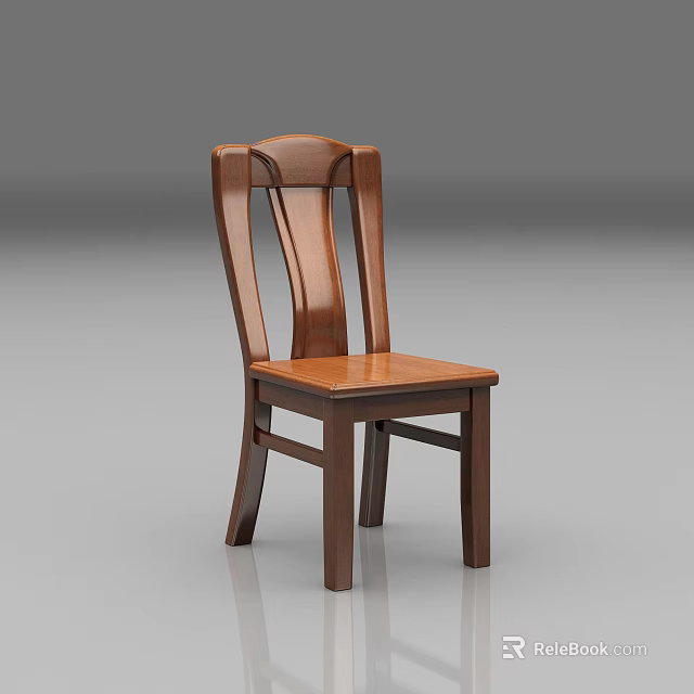 Classic Wooden Dining Chair With Ergonomic Backrest And Solid Seat Design 3d model 