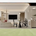 Modern Living Dining Room Interior With Beige Sofa Dining Table Coffee Table And Chandelier