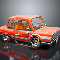 Vintage Orange Car With White Stripes Orange Interior And Unique Wheels