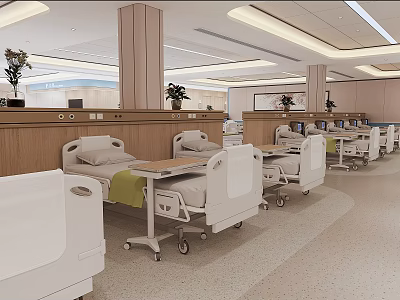 Hospital Outpatient Ward Interior With Multiple Beds And Modern Decor 3d model