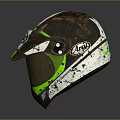 Rusty Worn Weapon Helmet With Alpinestars Logo And Green Stripes