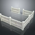 Scenic Landscape Displaying Square White Picket Fence with Pointed Tops on Reflective Black Surface