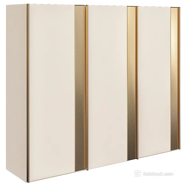 Stylish Modern Chest of Drawers with Cream Surface and Golden Vertical Trim 3d model 