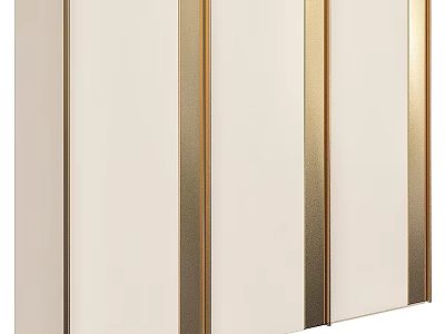 Stylish Modern Chest of Drawers with Cream Surface and Golden Vertical Trim 3d model