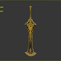 Exquisite Fantasy Weapon Design Featuring Golden Ornaments And Glowing Patterns 3d model