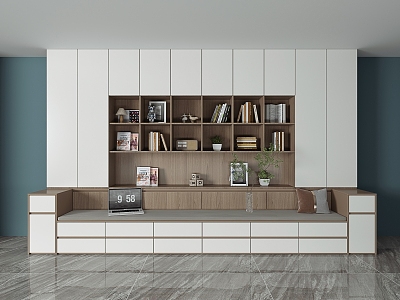 Simple Living Room Card Seat Bookcase Integrated Sofa Living Room Wall Cabinet Bookcase Combination Full Wall Bookshelf with Card Seat Background Cabinet Storage Cabinet 3d model