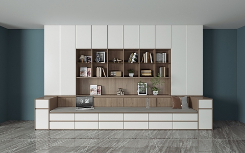 Simple Living Room Card Seat Bookcase Integrated Sofa Living Room Wall Cabinet Bookcase Combination Full Wall Bookshelf with Card Seat Background Cabinet Storage Cabinet 3d model