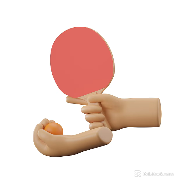 Table Tennis Racket and Ball Held by Hand Models for Sports Equipment 3d model 