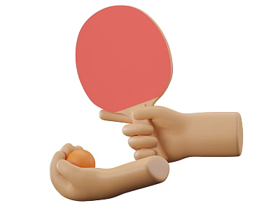 Table Tennis Racket and Ball Held by Hand Models for Sports Equipment 3d model