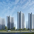 Modern High rise Residential Buildings With Greenery Roadside Cars And Blue Sky