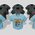 KISS Band Graphic T Shirts With Blue And Black Color Options And Band Art 3d model