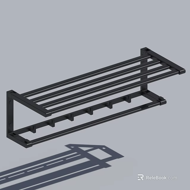 Black Metal Open Storage Shelf With Horizontal Bars And Sturdy Utility Frame Structure 3d model