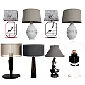 Assorted Design Table Lamps With Different Bases And Stylish Fabric Shades 3d model