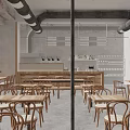 Industrial Style Coffee Shop Interior With Wooden Tables And Metal Decor Elements