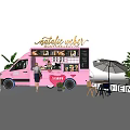Pink Artisan Bakery Food Truck With Outdoor Tables Umbrella And Plants
