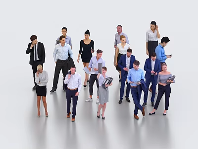 Group of Business Professionals in Formal Attire Interacting and Holding Documents 3d model