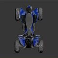 Rugged Terrain Featuring Blue All Terrain Vehicle With Silver Frame And Large Tires