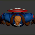 Man In Red White Blue Superhero Uniform With Star Emblem Striped Chest And Brown Boots