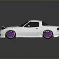 White Modified Sports Car With Pink Interior And Purple Custom Wheels