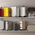 Stylish Luggage and Travel Bags with Different Colors and Designs Displayed on White Shelves