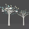 White Decorative Trees With Moon Star Cloud Ornaments On Gray Background 3d model