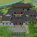 Ancient Chinese Architecture Complex With Courtyard Lake And Surrounding Trees 3d model