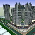 Modern High Rise Residential Buildings Featuring Commercial Podium And Green Spaces
