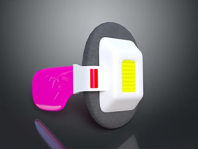 Stylish Headphone Speaker With Pink Accent Yellow Button And Gray Earmuff Design 3d model