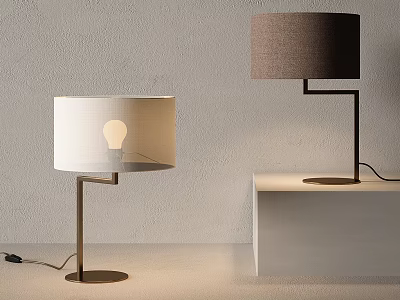 Modern Table Lamps With White And Brown Fabric Shades Metal Bases And Illuminated Light Source 3d model