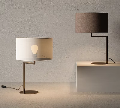 Modern Table Lamps With White And Brown Fabric Shades Metal Bases And Illuminated Light Source 3d model