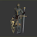 Medieval Knight in Shining Armor Holding Sword And Shield With Dragon Emblem