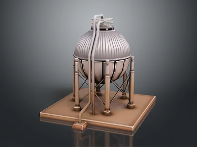 Detailed Industrial Metal Tank 3D Model With Support Structure Base Platform And Piping 3d model