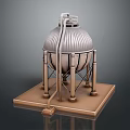 Detailed Industrial Metal Tank 3D Model With Support Structure Base Platform And Piping
