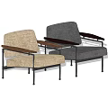 Leisure Chairs In Modern Style With Beige And Gray Fabric Upholstery Wooden Armrests Metal Frames