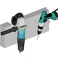 Hardware Tools Collection Featuring Drill Grinder And Wall Mounted Rack