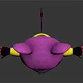 Cartoon Bat Creature Wearing Yellow Hoodie With Purple Body Large Pink Ears And Wings