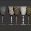 Set Of Colorful Decorative Household Goblets With Intricate Patterns And Metallic Bases